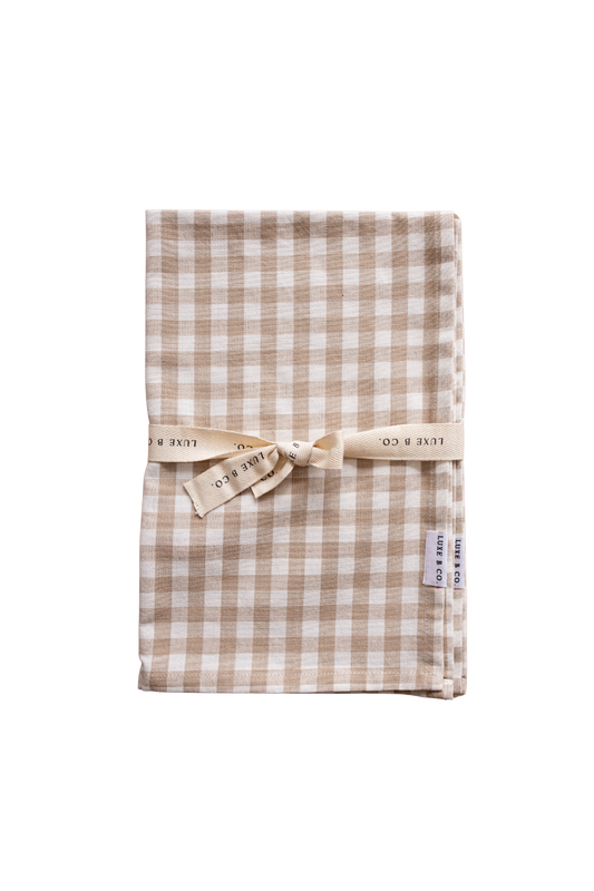 Beige Gingham Kitchen Dish Towels | Set of 2