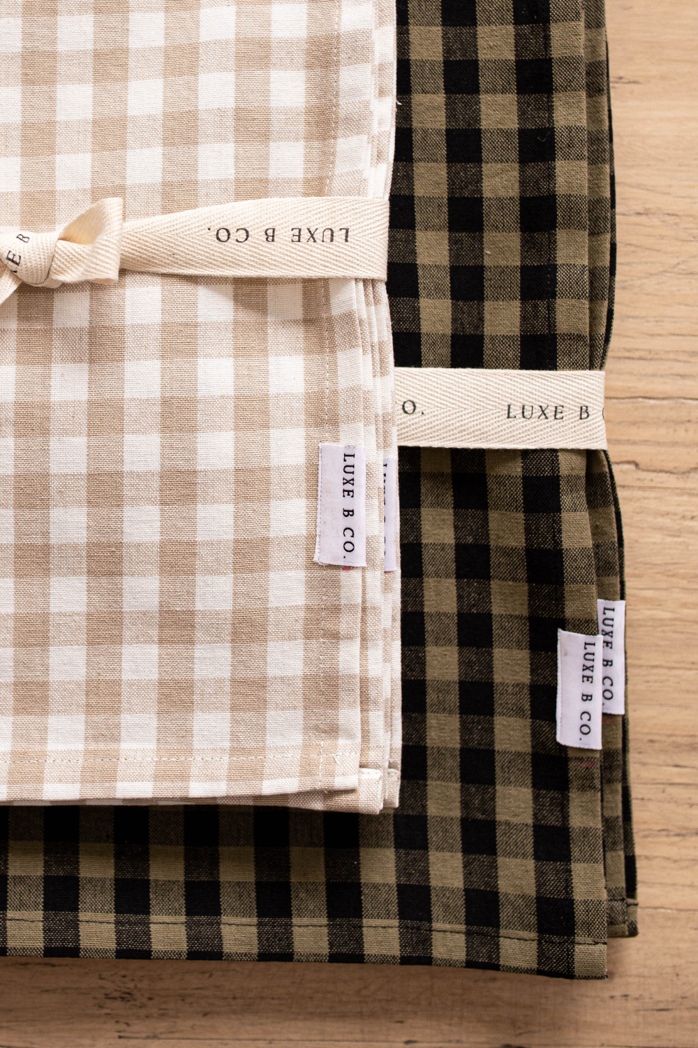 Beige Gingham Kitchen Dish Towels | Set of 2