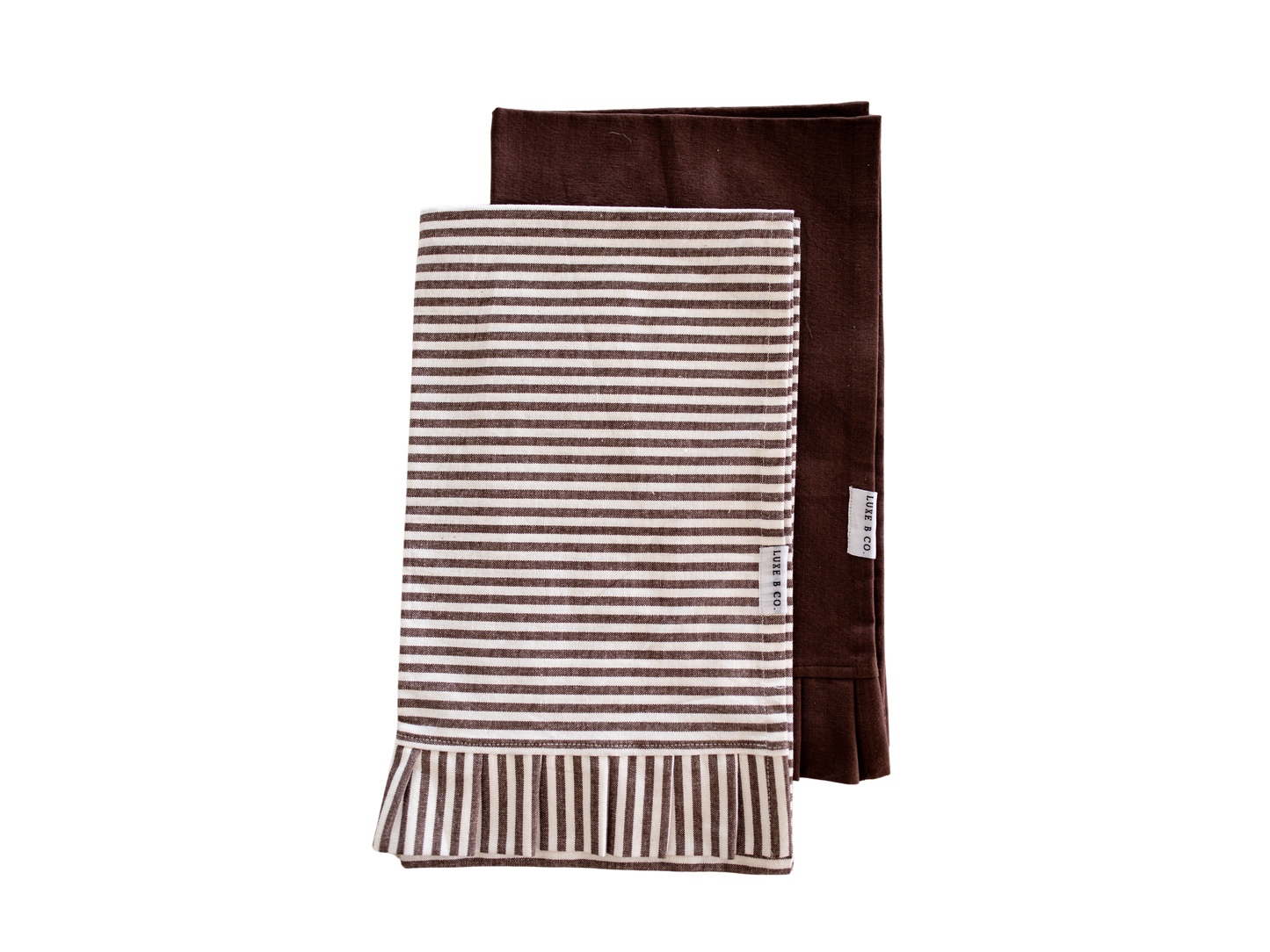 Brown & White Stripe Ruffle Kitchen Dish Towel | Set of 2