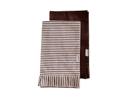 Brown & White Stripe Ruffle Kitchen Dish Towel | Set of 2