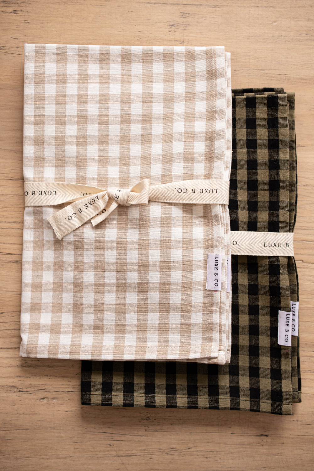 Beige Gingham Kitchen Dish Towels | Set of 2