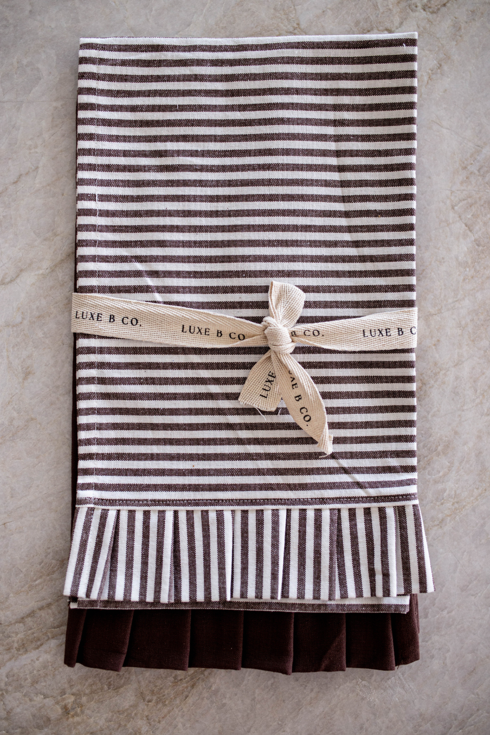 Brown & White Stripe Ruffle Kitchen Dish Towel | Set of 2